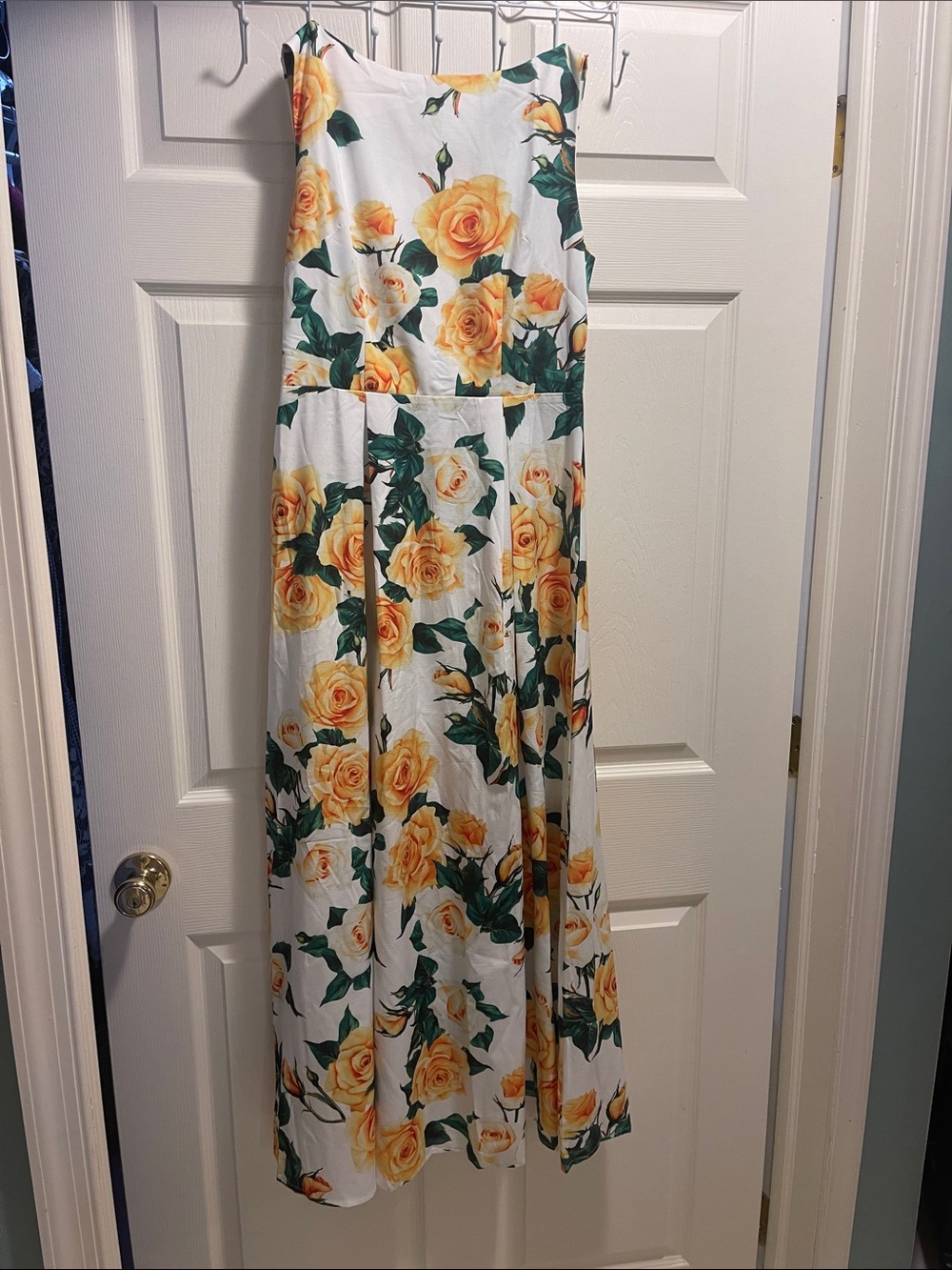 White Maxi Dress with Yellow Rose Print